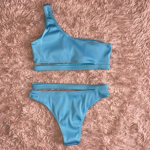 BLUE ONE-SHOULDER BIKINI TOP & CHEEKY BOTTOMS · SIZE S · NWOT - Picture 2 of 7